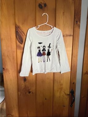 btween White Long Sleeve Halloween Graphic Tee with Purple Accent